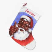 サンタクロースのアフリカ系アメリカ人の黒いクリスマス ラージクリスマスストッキング (正面 (吊り時))