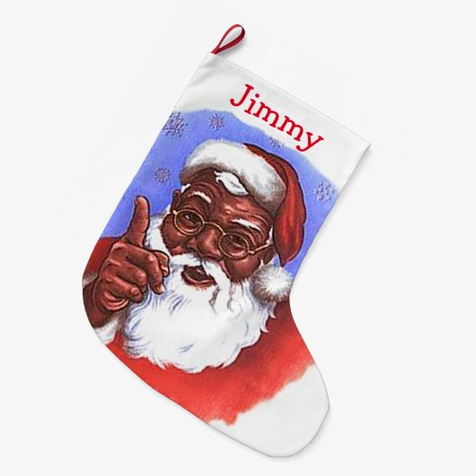 サンタクロースのアフリカ系アメリカ人の黒いクリスマス ラージクリスマスストッキング (正面 (吊り時))