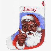 サンタクロースのアフリカ系アメリカ人の黒いクリスマス ラージクリスマスストッキング (裏面)
