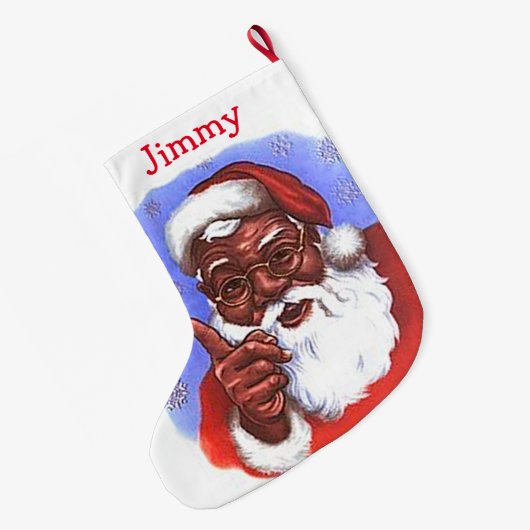 サンタクロースのアフリカ系アメリカ人の黒いクリスマス ラージクリスマスストッキング (裏面 (吊り時))