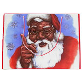 サンタクロースのアフリカ系アメリカ人の黒いクリスマス ラージペーパーバッグ (正面)