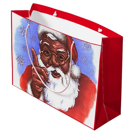 サンタクロースのアフリカ系アメリカ人の黒いクリスマス ラージペーパーバッグ (裏面アングル)
