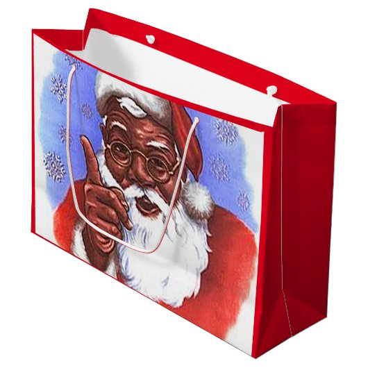 サンタクロースのアフリカ系アメリカ人の黒いクリスマス ラージペーパーバッグ (正面アングル)