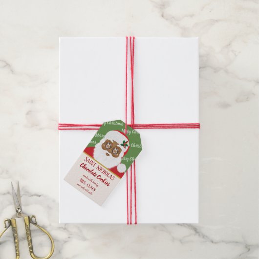 サンタクロースのアフリカ系アメリカ人クリスマスクッキーギフト ギフトタグ (より糸付き)