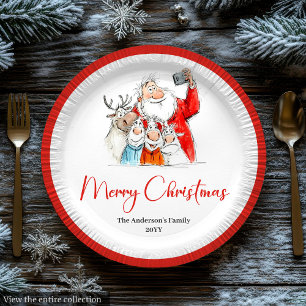 サンタクロースのイラストが可愛いクリスマスパーティー用お皿 ペーパープレート