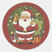 サンタクロースのイラストクリスマスステッカー ラウンドシール (正面)