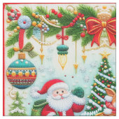 サンタクロースのカラフルなクリスマス刺繍デザイン ファブリック (クローズアップ)