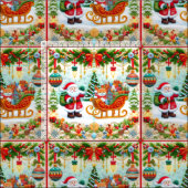 サンタクロースのカラフルなクリスマス刺繍デザイン ファブリック (タイル)