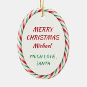 サンタクロースのキャンディケイン個人用 セラミックオーナメント (裏面)