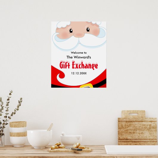 サンタクロースのギフト交換ウェルカムサイン ポスター (キッチン)