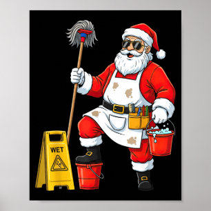 サンタクロースのクリスマスおもしろグラフィック清掃員 クリーナー ポスター