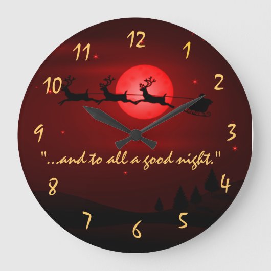 サンタクロースのクリスマスからの訪問 ラージ壁時計 (正面)
