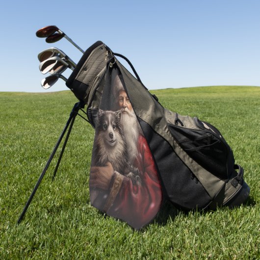 サンタクロースのクリスマスとアラスカンマラムテ ゴルフタオル (グリーン)