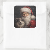 サンタクロースのクリスマスとアラスカンマラムテ スクエアシール (バッグ)