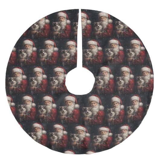 サンタクロースのクリスマスとアラスカンマラムテ ブラッシュドポリエステルツリースカート (正面)