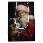 サンタクロースのクリスマスとアラスカンマラムテ ミディアムペーパーバッグ (裏面)