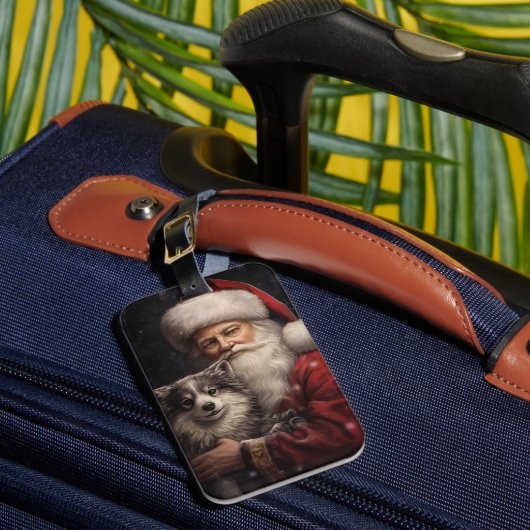 サンタクロースのクリスマスとアラスカンマラムテ ラゲッジタグ (正面インサイチュ1)