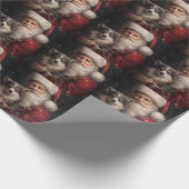 サンタクロースのクリスマスとアラスカンマラムテ ラッピングペーパー (角)