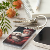 サンタクロースのクリスマスとコットン・ド・トリュア キーホルダー (正面右)