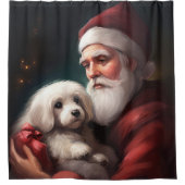 サンタクロースのクリスマスとコットン・ド・トリュア シャワーカーテン (正面)