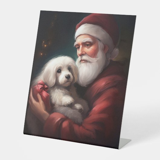 サンタクロースのクリスマスとコットン・ド・トリュア 台座サイン (正面)