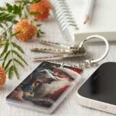 サンタクロースのクリスマスとブルーティック キーホルダー (正面右)