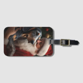 サンタクロースのクリスマスとブルーティック ラゲッジタグ (正面横)