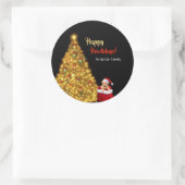 サンタクロースのクリスマスの子犬がパーソナライズ ラウンドシール (バッグ)