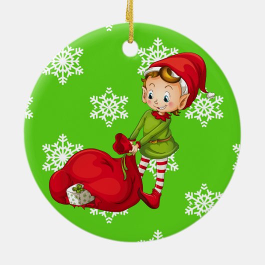 サンタクロースのクリスマスの小妖精や小人の陶磁器のオーナメント セラミックオーナメント (裏面)