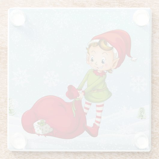 サンタクロースのクリスマスの小妖精や小人ガラスのコースター ガラスコースター (裏面)