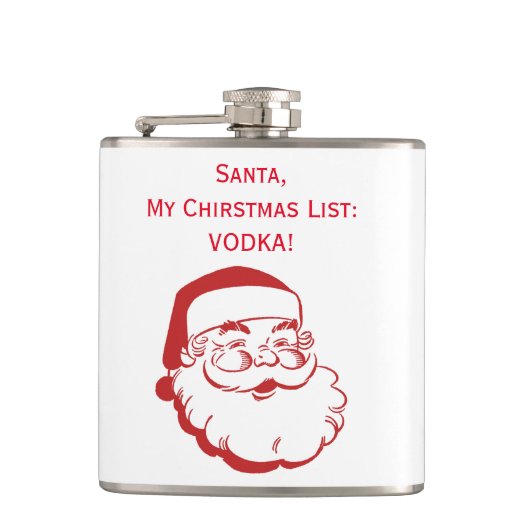 サンタクロースのクリスマスの欲しい物のリストのおもしろいなウォッカのカスタム フラスク (正面)