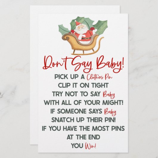 サンタクロースのクリスマスは赤ちゃんシャワーのゲームを言わない 便箋 (正面/裏面)