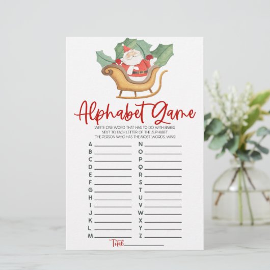 サンタクロースのクリスマスアルファベビーシャワーゲーム 便箋 (スタンド正面)