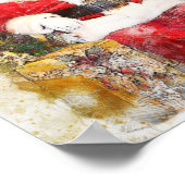 サンタクロースのクリスマスウォーターカラーポスター、プリント ポスター (角)