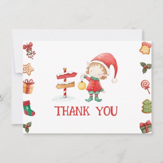 サンタクロースのクリスマスエルフ感謝カード サンキューカード (正面)