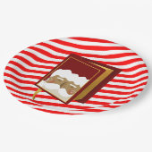 サンタクロースのクリスマスキャロルブックレッドストライプの ペーパープレート (アングル)