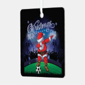 サンタクロースのクリスマスサッカー メタルオーナメント (正面左)