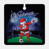 サンタクロースのクリスマスサッカー メタルオーナメント (正面)