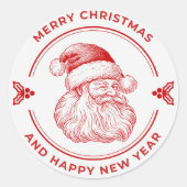 サンタクロースのクリスマスステッカー ラウンドシール (正面)