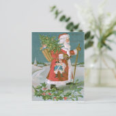 サンタクロースのクリスマスツリーのバスケットのおもちゃホリー シーズンポストカード (スタンド正面)