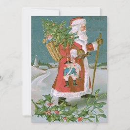 サンタクロースのクリスマスツリーのバスケットのおもちゃホリー 招待状