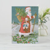 サンタクロースのクリスマスツリーのバスケットのおもちゃホリー 招待状 (スタンド正面)