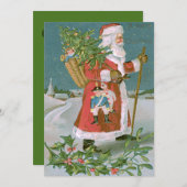 サンタクロースのクリスマスツリーのバスケットのおもちゃホリー 招待状 (正面/裏面)