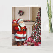サンタクロースのクリスマスツリーのパーソナライズ署名 シーズンカード (正面)