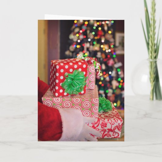 サンタクロースのクリスマスツリーのパーソナライズ署名 シーズンカード (裏面)