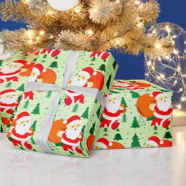 サンタクロースのクリスマスツリークリスマスホリデーカワイイ ラッピングペーパー