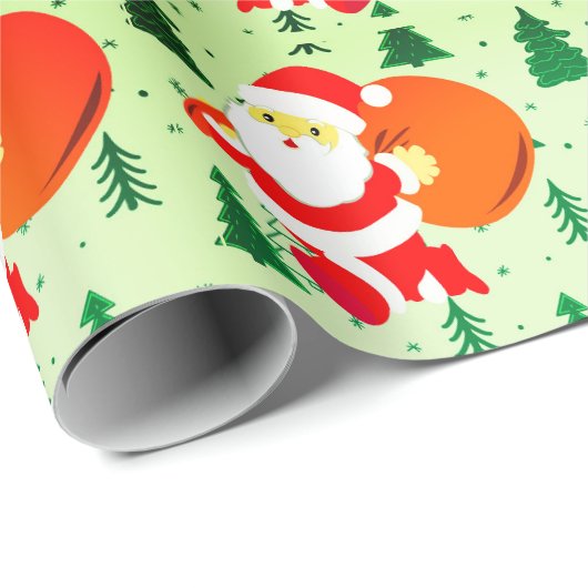 サンタクロースのクリスマスツリークリスマスホリデーカワイイ ラッピングペーパー (ロールコーナー)
