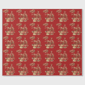 サンタクロースのクリスマスツリーメリークリスマスレッド ラッピングペーパー (フラット)