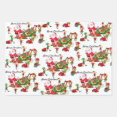 サンタクロースのクリスマスツリー小人トナカイの贈り物 ラッピングペーパーシート (正面3)