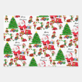 サンタクロースのクリスマスツリー小人トナカイの贈り物 ラッピングペーパーシート (正面)